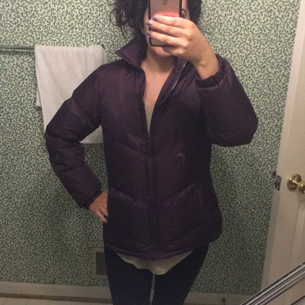 Purple winter jacket.
